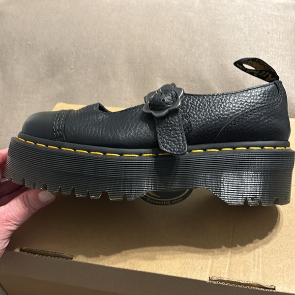 Dr Martens Addina Flower Buckle Leather Platform Shoes - Picture 7 of 14